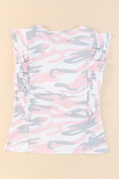 Camo Print Ruffle Trim Tank Top