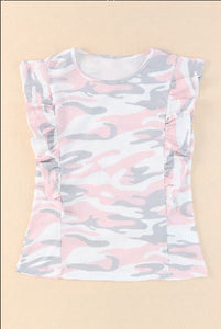 Camo Print Ruffle Trim Tank Top