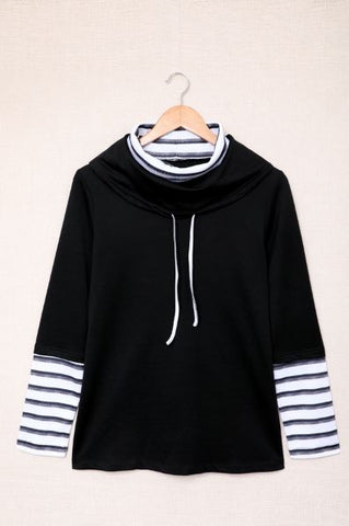 Striped Splicing High Neck Sweatshirt