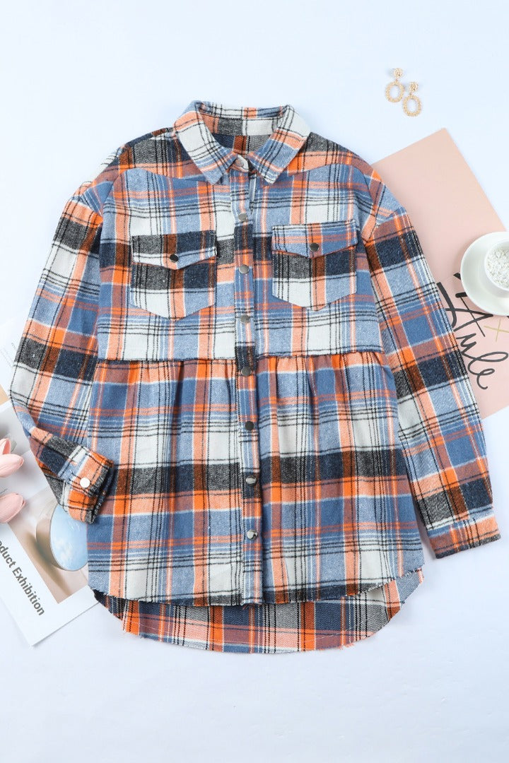 Plaid Button Down Ruffled Shirt Jacket