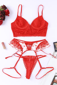 Heart Print Mesh Splice Sexy Lingerie Set