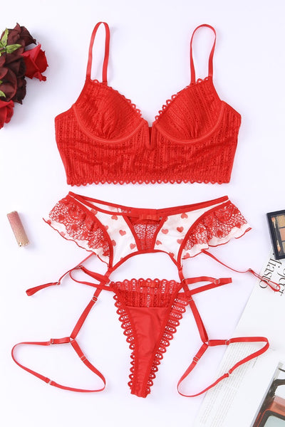 Heart Print Mesh Splice Sexy Lingerie Set