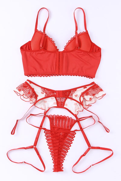 Heart Print Mesh Splice Sexy Lingerie Set