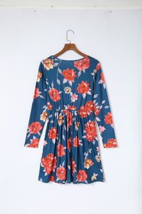 Floral Pleated Long Sleeves Dress