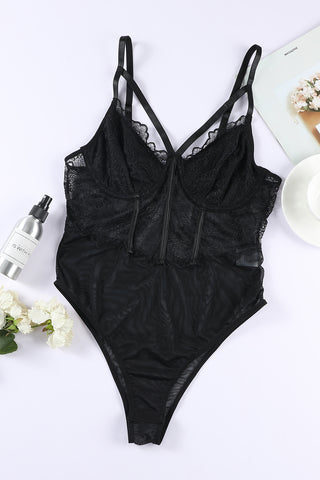 Spaghetti Straps Lace Panel Bodysuit