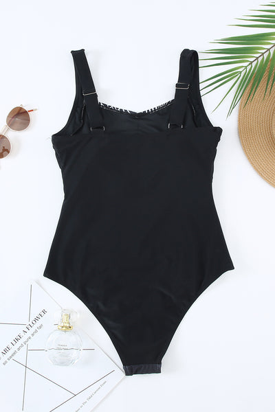 Striped Pattern Print Sleeveless Onepiece Swimsuit