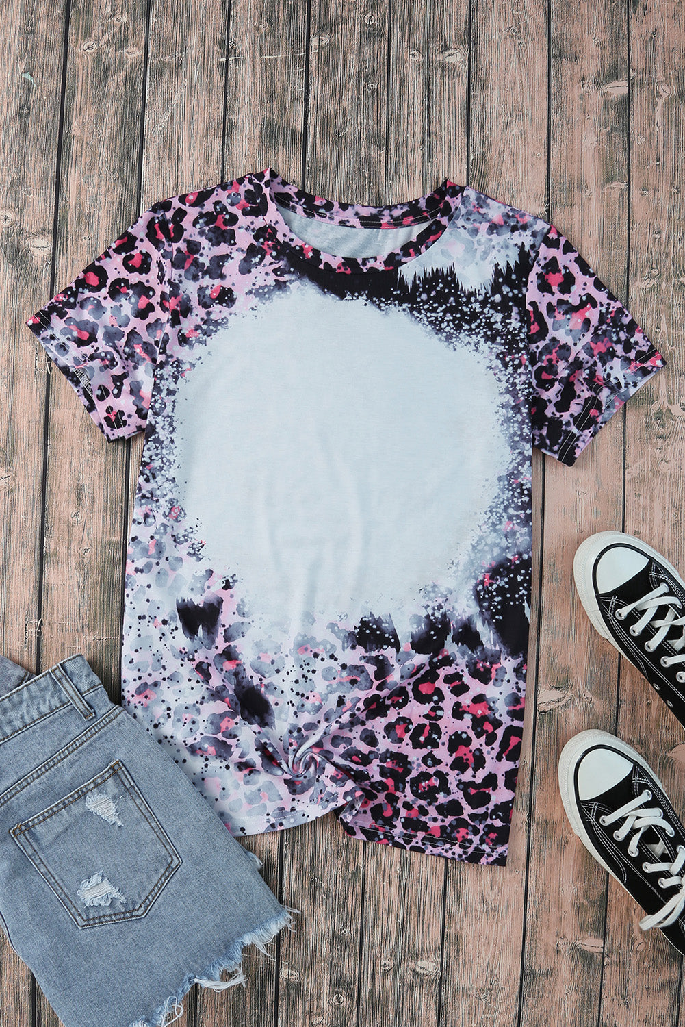 Leopard Dyed Print Bleached Blank Tee