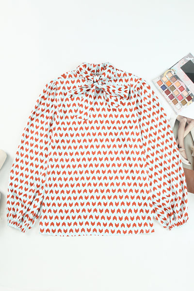 Geometric Print Tie Puff Sleeve Blouse