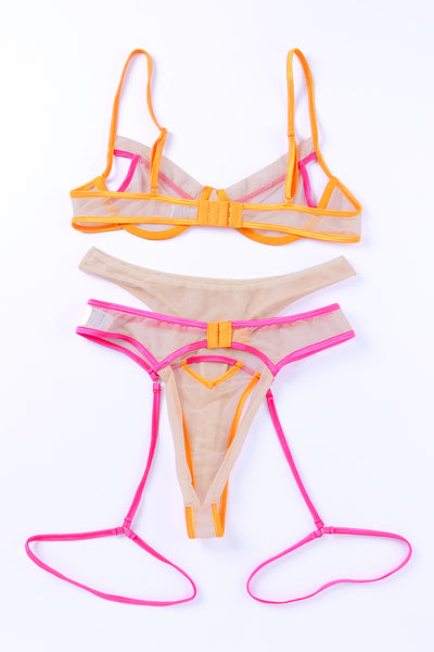 Colorblock Spaghetti Strap 3 Piece Lingerie Set