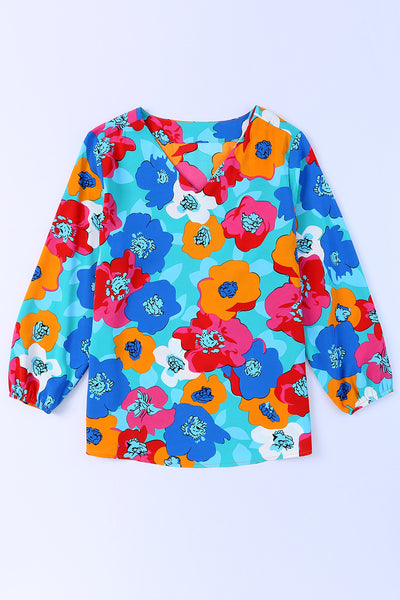 Floral Print V Neck 3/4 Sleeve Blouse