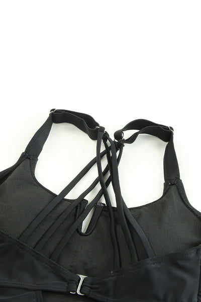 Notched Neck Strappy Back Tankini Swimsuit