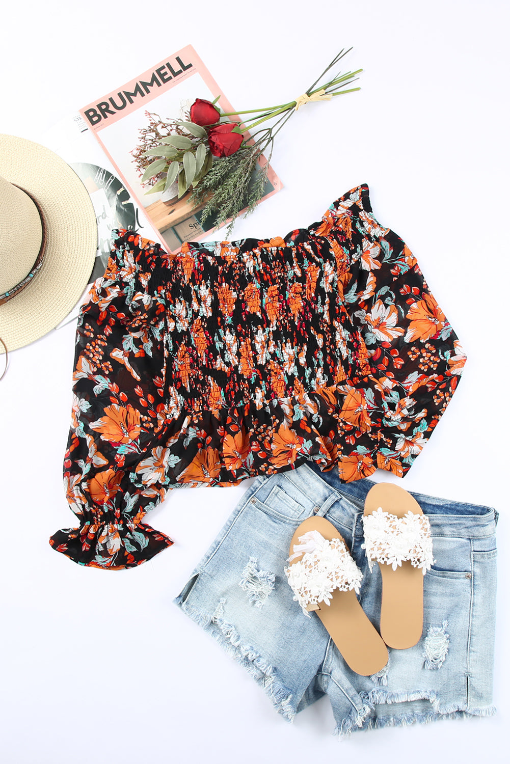 Off The Shoulder Smocked Floral Top