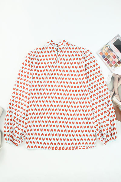 Geometric Print Tie Puff Sleeve Blouse