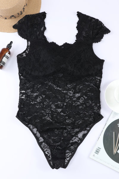 Floral Lace Scalloped Square Neck Bodysuit