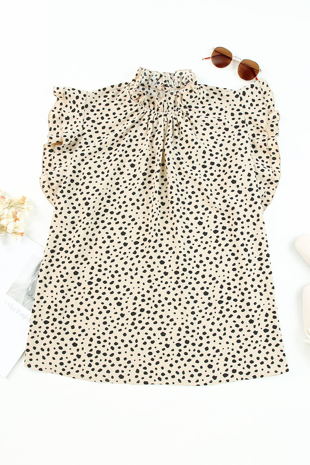 Leopard Ruffle High Neck Flowy Blouse