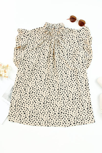 Leopard Ruffle High Neck Flowy Blouse